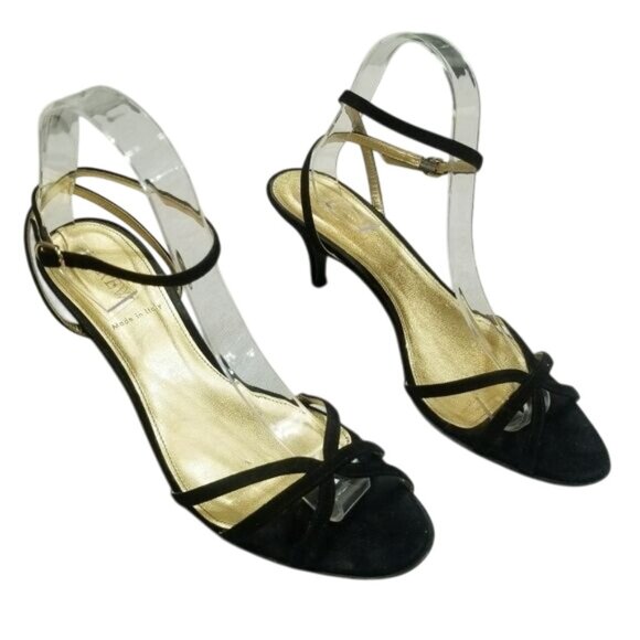 J. Crew Black Strappy Leather Upper Ankle Strap Kitten Heels 8.5‎ - Picture 1 of 13